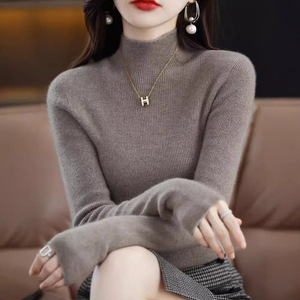 Pull en laine à col haut pour femme, coupe ajustée, couleur unie, tricot en cachemire, couche de base, tailles S M L XL 2XL - Product Image 1