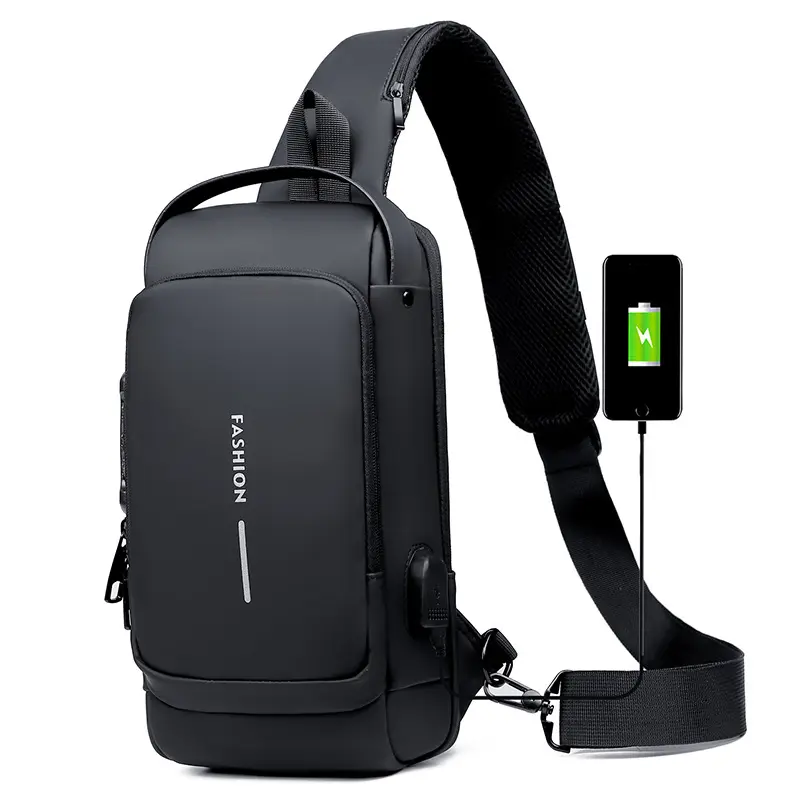 2022 Hot Selling Waterproof Men Shoulder Chest Sling Bag with Custom Logo USB Anti Theft Crossbody Bag