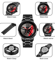 Montre de sport pour homme avec cadran rotatif en forme de jante de voiture 3D, logo personnalisé, boîtier en alliage, style course automobile, marque privée