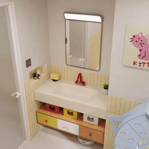 ตู้ห้องน้ำติดผนังแบบอัจฉริยะพร้อมอ่างล้างหน้าแบบอินทิเกรต กระจกอัจฉริยะ และแผ่นหินแบบโค้งงอได้ตามสั่ง - Product Image 3