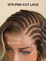 Perruque Lace Front 13x6 Pré-tressée Brunette avec Mèches Blondes, Ondulations Souples, Raie Latérale et Baby Hair, Facile à Poser et Prête à Porter