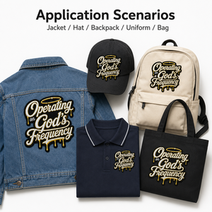 Parches Termoadhesivos Personalizados OEM <span class=keywords><strong>de</strong></span> Alta Calidad con la Frase 'Operating on God's Frequency', Parches Bordados al por Mayor para Gorras, Sudaderas y Accesorios - Product Image 5