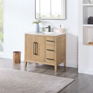 Mueble de baño de madera estilo escandinavo SENYUS con gabinete de almacenamiento y tiradores metálicos - Product Image 1