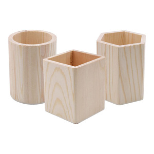 Support à crayons en bois brut en gros, porte-stylo vierge en bois massif pour enfants, idéal pour le bricolage, la peinture, <span class=keywords><strong>organisateur</strong></span> de <span class=keywords><strong>bureau</strong></span> à peindre - Product Image 3