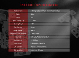 เฟอร์นิเจอร์ฮาร์ดแวร์135องศามุมเหล็กปกปิดบานพับประตูตู้ - Product Image 2