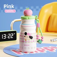 Gobelet isotherme en acier inoxydable à double paille, motif dessin animé, étanche 6-12 heures, portable pour étudiants et écoliers