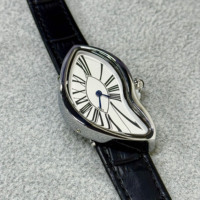 Montre-bracelet à quartz BARRYPOLO unique en cuir avec chiffres romains torsadés, effet fondant, abstraite et incurvée