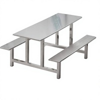 Ensemble table et chaises de cantine intégrées modernes en acier inoxydable pour restaurant commercial, 6 places (résistant à l'eau pour l'extérieur)