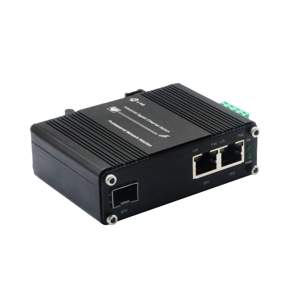 Industrial Gigabit PoE++ Media Converter with SFP Fiber to Dual RJ45 Ports and 60W Power