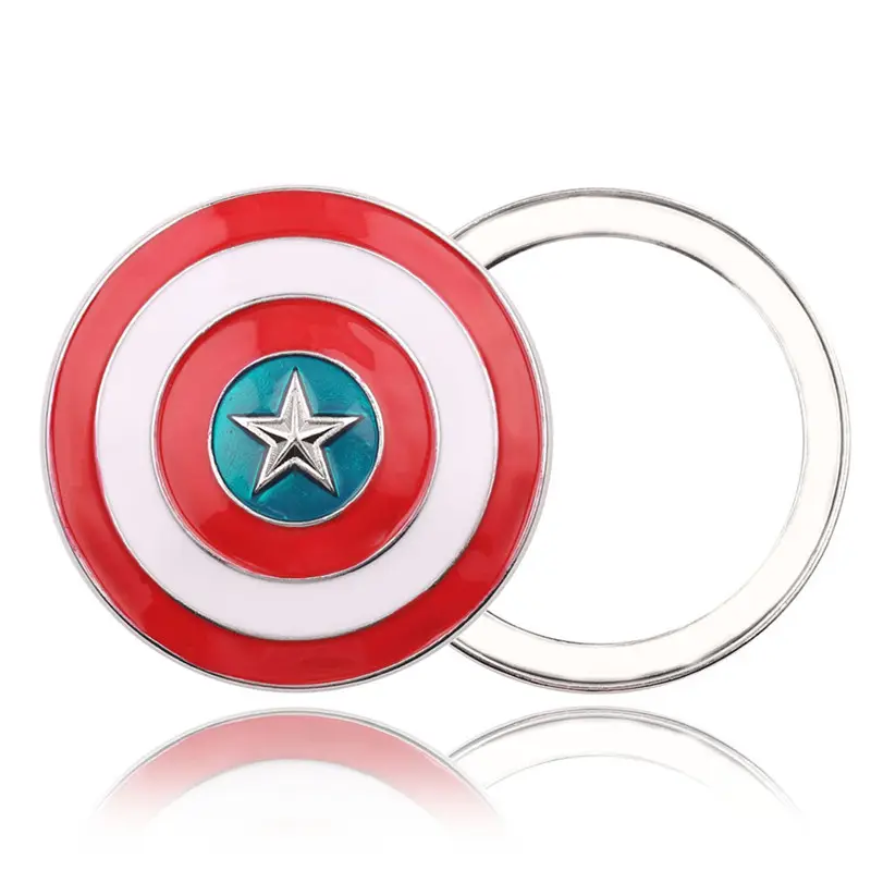 American Captain Superhero Portable Makeup Mirror Round Single Side Metal Pocketミラー
