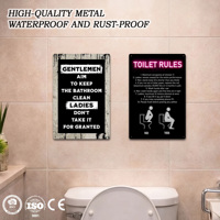 Panneaux en métal rétro avec slogan 'Règles de toilette', faible MOQ, vente en gros, citations amusantes vintage pour la décoration murale de la maison et de la salle de bain