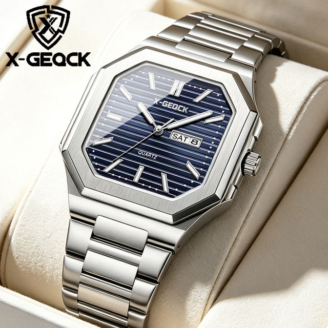 Oem Custom logo Elegant Men's Wrist Minimalist Square Stainless Steel Band Waterproof Analog Display Quartz Watch