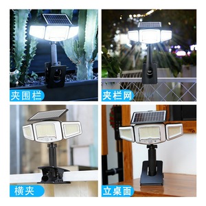 Lampe solaire extérieure à trois têtes à fixation par pince, étanche, avec détecteur de mouvement, pour jardin, cour - Product Image 1