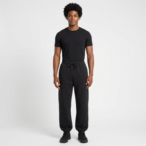 Pantalones Deportivos Ligeros de Poliéster Negro para Hombre, Pantalones Deportivos con Cintura Elástica y Cordón Ajustable, Corte Recto Informal, Transpirables, para Otoño - Product Image 1