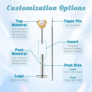 Fabricante <span class=keywords><strong>de</strong></span> Joyería Personalizada OEM ODM con MOQ Bajo, <span class=keywords><strong>Titanio</strong></span> ASTM F136, Oro 14K, Moissanita, <span class=keywords><strong>Piercing</strong></span> <span class=keywords><strong>de</strong></span> Espalda Plana Sin Rosca, Servicio Personalizado - Product Image 4