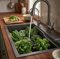 Évier de cuisine double Nano Noir en acier inoxydable 304, fait main, grand format, à encastrer, poste de travail moderne pour maison, hôtel, vente en gros, OEM