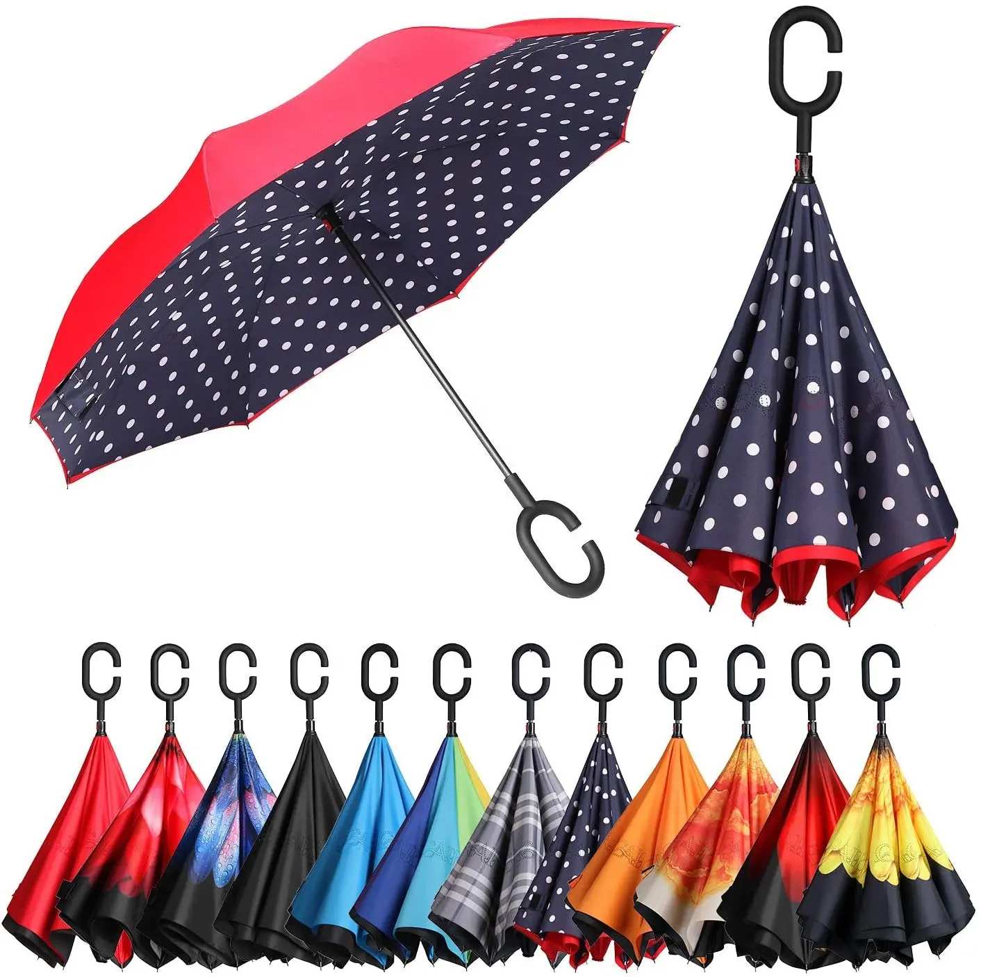 الجملة عكس مظلة مظلة مقلوبة مزدوجة طبقات C مقبض دليل مفتوحة مظلة ل سيارة مخصص تصميم شعار الطباعة