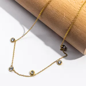 2024 Women Accessories Stainless Steel Jewelry Simple Design 18K Gold Plated Charm Zircon Stone Necklace