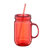 Mug en plastique multi-usage de 20 oz, type Mason Jar, à double paroi, transparent, personnalisable OEM/ODM, avec paille et poignée