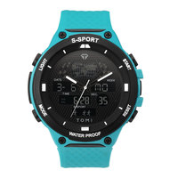 Jam Tangan Digital TOMI Sport LED Layar Ganda Sederhana Multi-fungsi Fitur Stopwatch Diameter Dial 50mm Tali Kulit Hangzhou