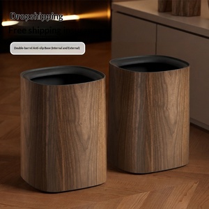 Poubelle cylindrique à ouverture supérieure en PP imitation <span class=keywords><strong>bois</strong></span>, grande taille, haute capacité, double couche, mobile, pour usage domestique, salon, chambre - Product Image 1