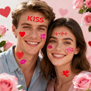 Nuevo Tatuaje Adhesivo de Labios para el Día de San Valentín, Corazón Rojo, <span class=keywords><strong>Beso</strong></span> de Cupido, Impresión de Alta Gama con Transferencia de Agua de Rosas, Uso Facial - Product Image 3