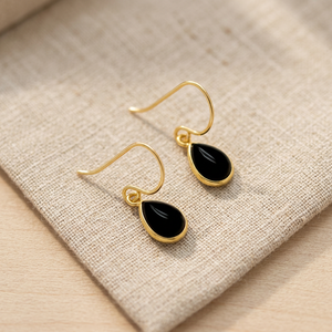 Boucles d'oreilles pendantes en argent sterling faites à la main avec pierre précieuse onyx noir plaqué rhodium, style bohème tendance, unisexe - Product Image 3