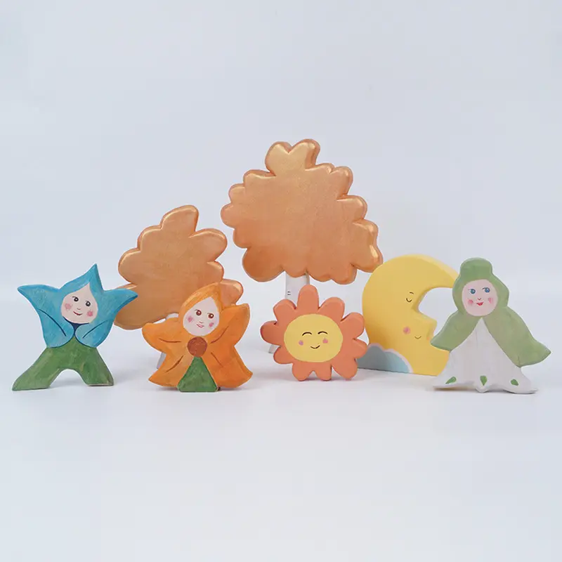 Flower Children Wooden Forest Tree Montessori Handmade Figure Animals Handcraft Toys Animals Cognition Early Educational Toy