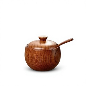 Pot à miel en bois artisanal avec couvercle à clapet et poignée, design classique, compatible chauffage et lave-vaisselle, récipient de rangement pour cuisine - Product Image 1
