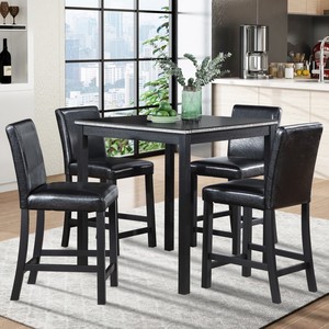 5 Piece Modern Counter Height Dining <b>Table</b> Set with MDF <b>Square</b> <b>Table</b> 4 Upholstered Chairs Crystal Decor Durable & Eco-Friendly - Product Image 2