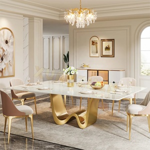 Meubles de salle à manger Xuanzhen, design moderne, table à manger de luxe en pierre sinterisée, or, argent, acier inoxydable, pour usage domestique - Product Image 2