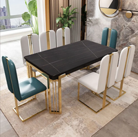 Ensemble table à manger et chaises modernes de bonne qualité en verre pour banquet Ensemble de salle à manger solide 6 places noir
