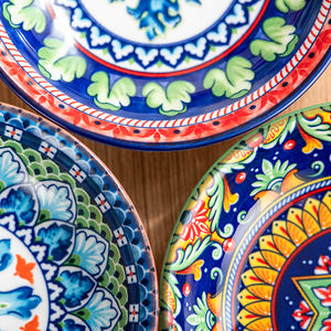 Assiette en grès de style bohème marocain, bol à sauce, ensemble de plats à sauce colorés pour la cuisine à domicile, utilisable au micro-ondes et au lave-vaisselle - Product Image 5