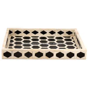 Le dernier plateau d'incrustation d'os avec des plateaux d'incrustation d'os de conception géométrique pour le service et la décoration par United Trade World - Product Image 1
