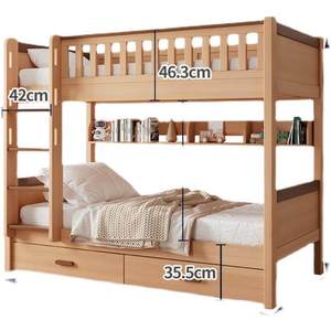 Lit superposé en bois massif avec étagère, lit double de 1,5 m pour enfants, adultes, étudiants, meubles de chambre à coucher, dortoir - Product Image 5