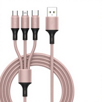 Câble de charge rapide et de transfert de données HS Macarons Drag Three trois-en-un avec connecteurs Type-C, Lightning et Micro USB, 0,5 m, silicone
