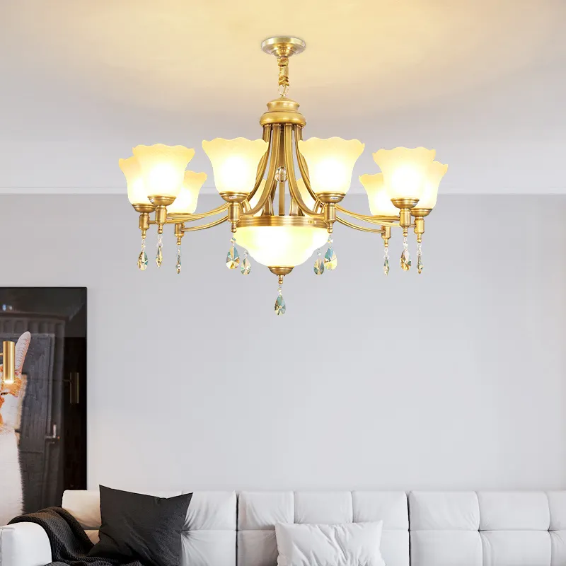 Lámpara colgante de latón americano Lujosa sala de estar Restaurante Dormitorio Retro Hotel Villa Chandelier
