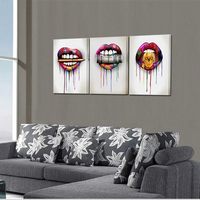 Impressions sur toile lèvres abstraites avec balle argent Dollars mur Art peinture en bois encadré moderne décor à la maison pour homme des cavernes