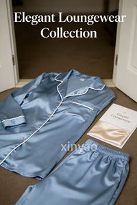 Conjunto de Pijama de Seda Satén de Lujo para Mujer con Logotipo Personalizado, Manga Larga, Cuello con Botones, Ribete Blanco, Ropa de Dormir Suave, Conjunto de Pijama Informal - Product Image 3