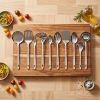 Ensemble d'ustensiles de cuisine en acier inoxydable - Ensemble de 9 ustensiles de cuisine antiadhésifs avec spatule - Meilleurs gadgets et accessoires de cuisine