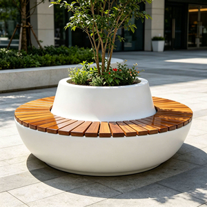 Artistic Seating With <b>Tree</b> <b>Planter</b> Custom GRC Landscape Furniture Unique Public Bench <b>for</b> Retail Space - Product Image 6