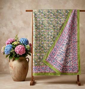 PRABHAVA Jaipuri - Cubrecama Reversible de Algodón Índigo con Estampado a Mano, Colcha de Doble Cara para el Hogar - Product Image 1