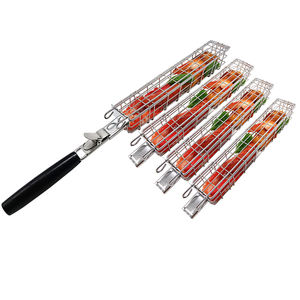 Lot de 4 paniers à <span class=keywords><strong>kebab</strong></span> en acier inoxydable pour barbecue, hot dog, légumes et viande, accessoires de barbecue. - Product Image 1