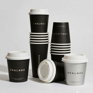 <b>Disposable</b> 8oz 10oz 14oz 16oz 24oz Laxury Black Biodegradable Double Wall Heat Resistant Custom Paper Coffee <b>Cups</b> with Lids - Product Image 1
