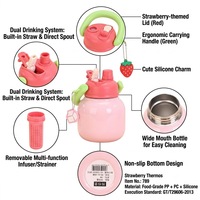 Bouteille d'eau isotherme personnalisée en acier inoxydable 316 de 20 oz, mignonne et volumineuse, avec infuseur, poignée et paille pour enfants et école