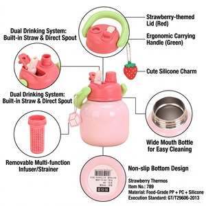 Garrafa de Água Personalizada de 20oz em Aço Inoxidável 316 Isolada a Vácuo com Infusor, Alça e Canudo para Crianças na Escola - Product Image 4