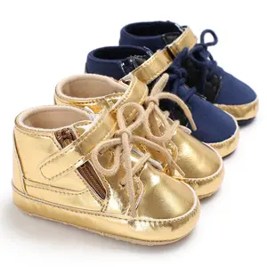 批发黄金和海军蓝色颜色酷拉链设计男婴鞋