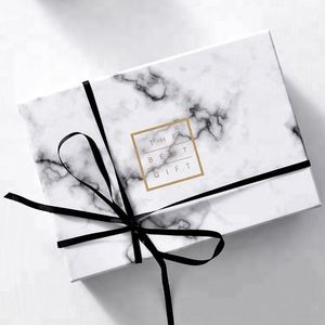 Gold Foil Logo Marble Paper Box Caja de Carton Customized Magnetic Packaging Birthday Gift Box Caja de Regalo