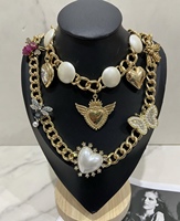Mode coquille poire coeur diamant insecte charme pendentif collier 18k plaqué or grosse chaîne bijoux collier ras du cou ensemble femmes