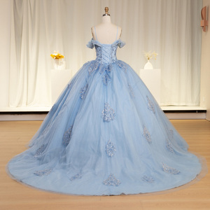 Robe de soirée bleue tendance avec fleurs 3D en relief et perles Lsyb23 - Product Image 2